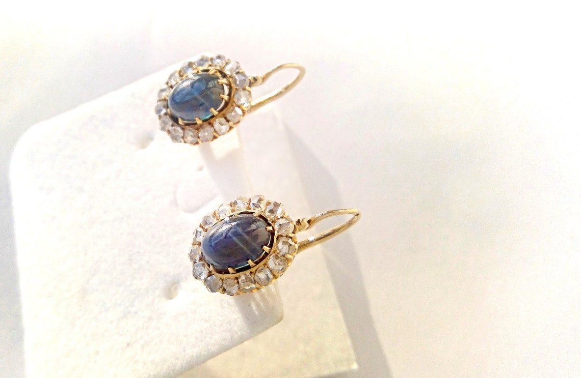 Antique blue sapphire diamond earrings Etsy