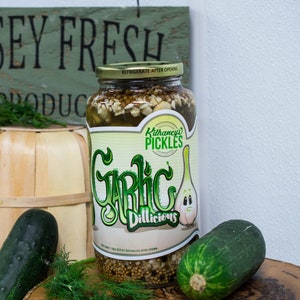 Garlic Dill Pickle Spears 4 pack; 32oz Handcrafted and Organic &quot;Garlic Dillicious&quot; Pickles