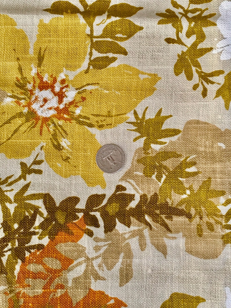 Tropical Linen Barkcloth Fabric Vintage 1960s 100/% Linen 1 14 Yards