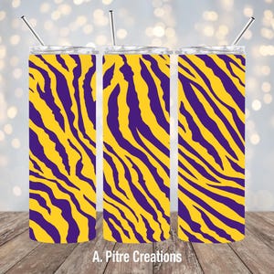 Tijgerprint beker wrap, 20 oz beker wrap, paarse en gouden tijgerstreep png, naadloze beker wrap, Louisiana, staat, digitaal bestand