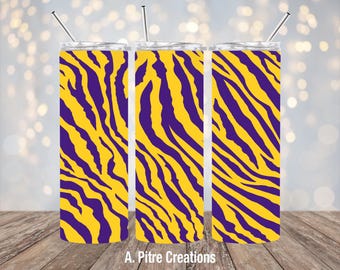 Purple and Gold Tiger Stripe Tumbler Wrap PNG, Seamless (Digital File)