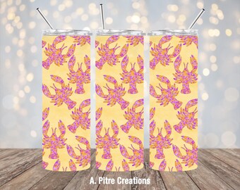 Louisiana Crawfish Tumbler Wrap, Purple and Gold Seamless Crawfish PNG (Digital File)