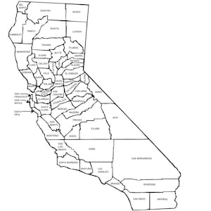 Kaart van de provincies van Californië digitale download - JPEG-, Png-, Svg-, Dwg-, Pdf- en Illustrator-bestanden