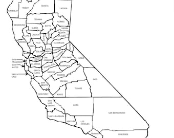 California Counties Map Digital Download - Jpeg, Png, Svg, Dwg, Pdf & Illustrator Files