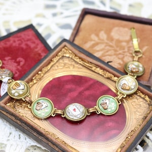 Intaglio Glücksspiel Cabochon Armband - Würfelkarten - US Zone Germany - Bettelarmband - 1945-48 - Liva Las Vegas - Rockabilly