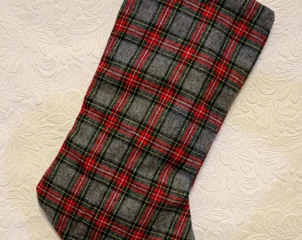 Cozy Gray Wool Plaid Christmas Stocking - Handmade - Recreated History