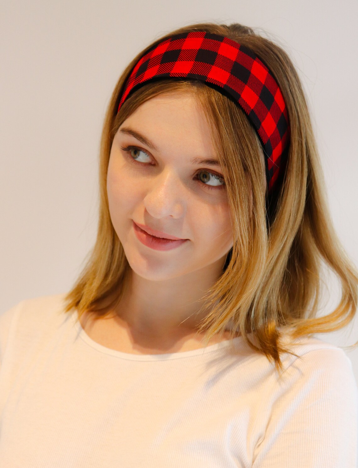 Red and black plaid headband red headband for girls black Etsy