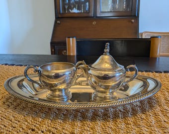 Vintage WM A Rogers Silver-Plated Serving Sugar & Creamer Set with Silver Tray