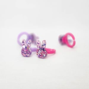 Glitter bunny ring, easter basket filler, easter gift for kids, birthday gift for girl, easter basket stuffers, easter decor, easter basket