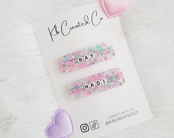 Fermaglio per capelli con nome glitterato: fermagli in resina personalizzati