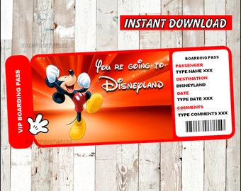 Printable Ticket to Disneyland Boarding Pass, Customizable Template, Digital File, You Fill and Print, INSTANT DOWNLOAD