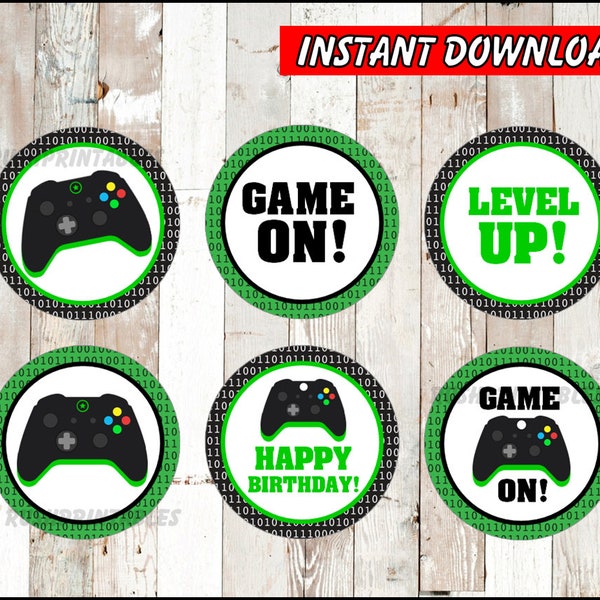 Gamer Cupcakes toppers instant download, Video Game party Toppers, Printable Game over Toppers