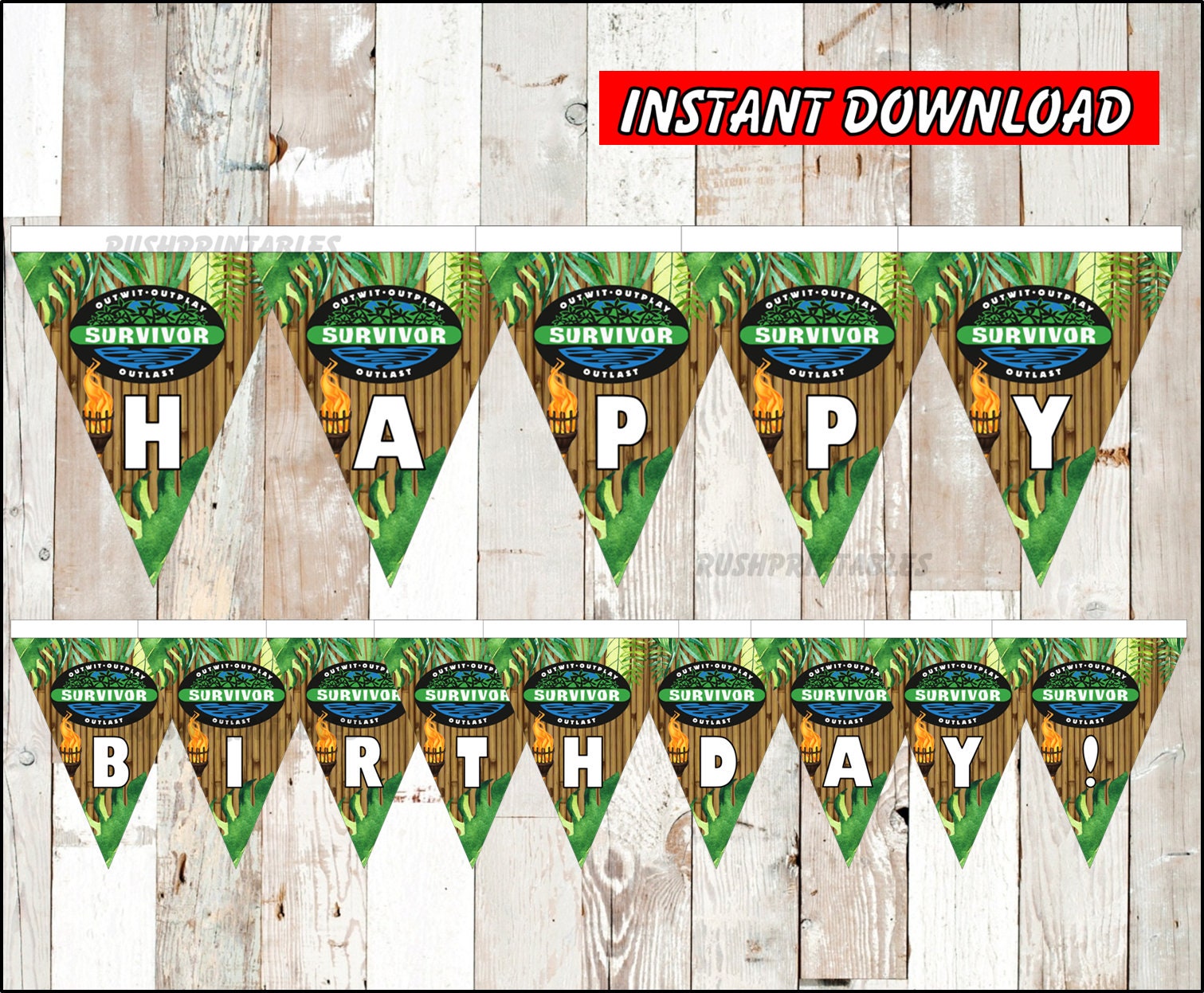 Survivor TV Show Banner, Printable Survivor TV Show Triangle Banner, Survivor TV Show party Banner Instant download