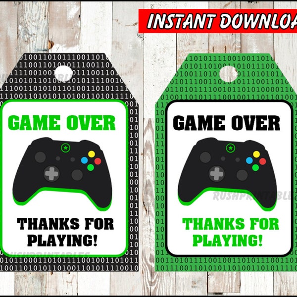 Gamer Thank you Tags instant download, Video Game party Tags, Printable Game Over Gift Tags
