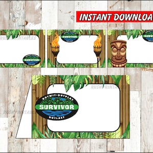 Survivor TV Show Food labels instant download, Survivor TV Show party Food tent cards, Printable Survivor TV Show Tent cards