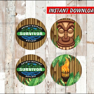 Survivor TV Show Cupcakes toppers instant download, Survivor TV Show party Toppers, Printable Survivor TV Show Toppers