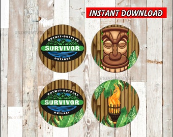 Survivor TV Show Cupcakes toppers instant download, Survivor TV Show party Toppers, Printable Survivor TV Show Toppers