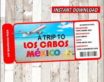 Printable Ticket to Los Cabos Boarding Pass, Customizable Template Editable PDF, Digital File, You Fill and Print INSTANT DOWNLOAD
