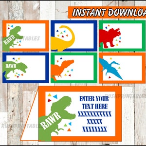 Dinosaur Food Labels, Printable T-rex Food Tent Cards, Dinosaur Party ...