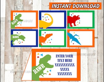 Dinosaur Food labels, Printable T-rex Food tent cards, Dinosaur party Food labels, Editable Instant download