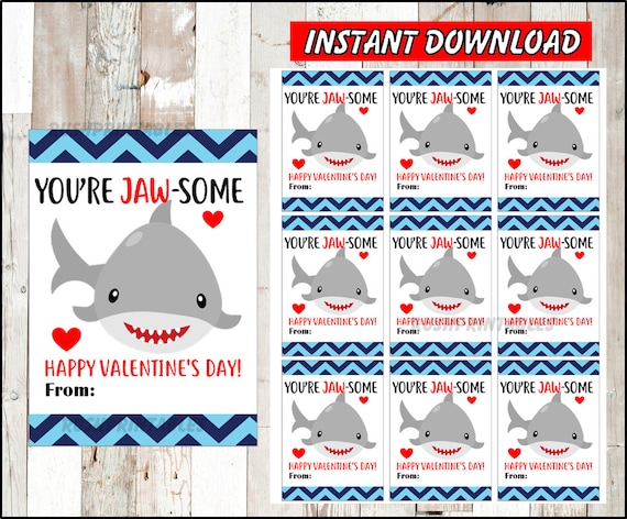 INSTANT DOWNLOAD Shark Valentine Cards Printable Goldfish | Etsy