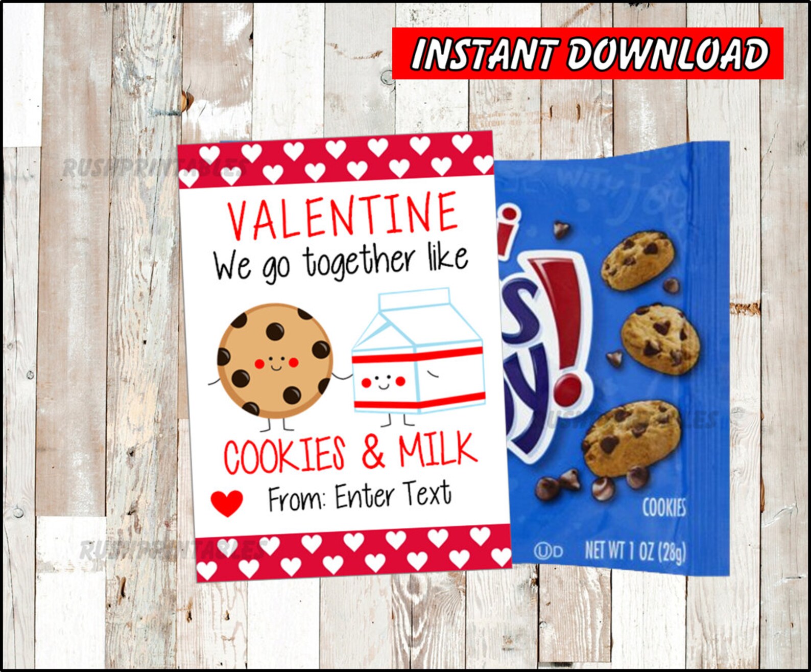 INSTANT DOWNLOAD Cookies & Milk Valentine Cards Printable Etsy