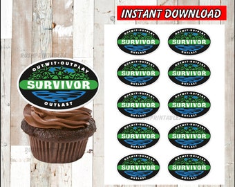 Survivor TV Show Cupcakes toppers instant download, Survivor TV Show party Toppers, Printable Survivor TV Show Toppers
