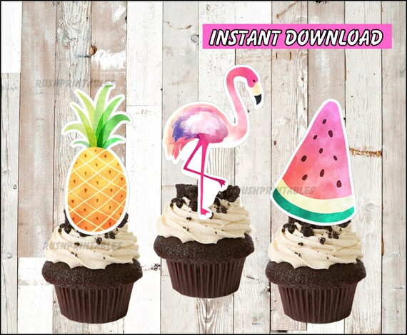 Flamingo Cupcakes Toppers Instant Download Pineapple Party Etsy - roblox cupcake toppers cupcake toppers instant download