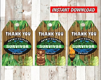 Survivor TV Show Thank you Tags instant download, Survivor TV Show party Tags, Printable Survivor TV Show Gift Tag