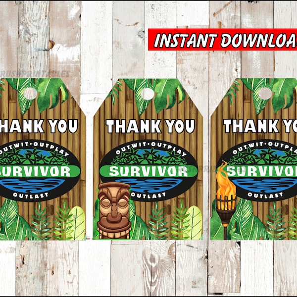 Survivor TV Show Thank you Tags instant download, Survivor TV Show party Tags, Printable Survivor TV Show Gift Tag