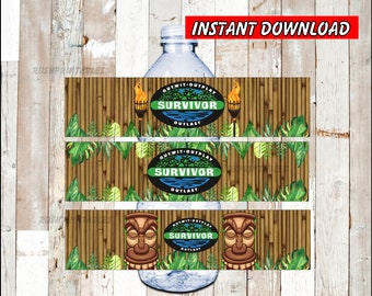 Survivor TV Show Water Bottle labels instant download, Survivor TV Show party bottle labels, Survivor TV Show Bottle labels