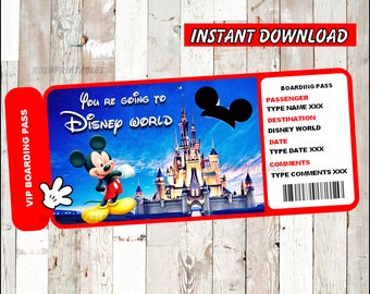 Printable Ticket to Disneyworld Boarding Pass, Customizable Template, Digital File, You Fill and Print, INSTANT DOWNLOAD
