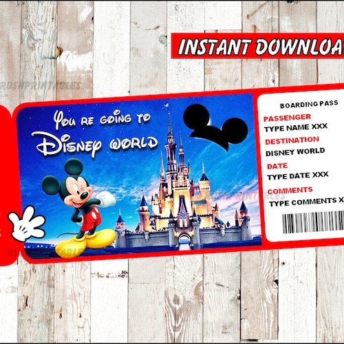 Printable Ticket to Disneyworld Boarding Pass Customizable - Etsy