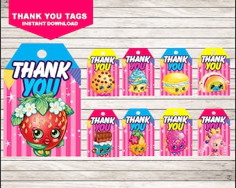 Shopkins Thank you tags, Printable Shopkins tags, Shopkins party tags Instant download