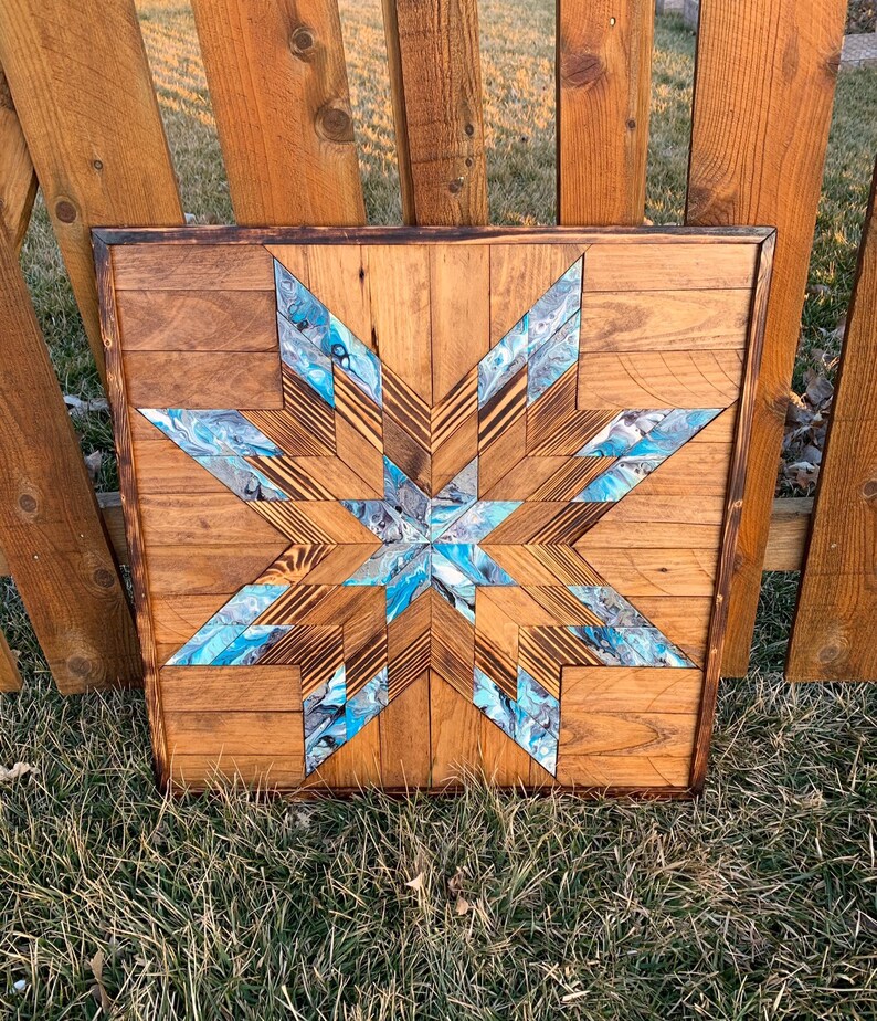 28 X 28 Blue Swirl Star Reclaimed Wood Starburst Etsy