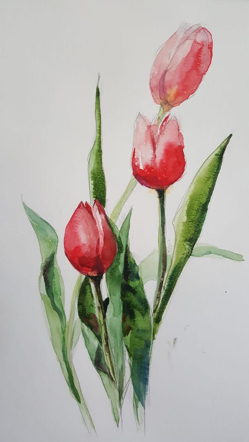 Tulips Original Watercolor Painting Etsy in 2020 Watercolor