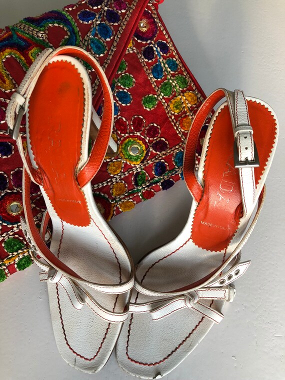 orange prada heels