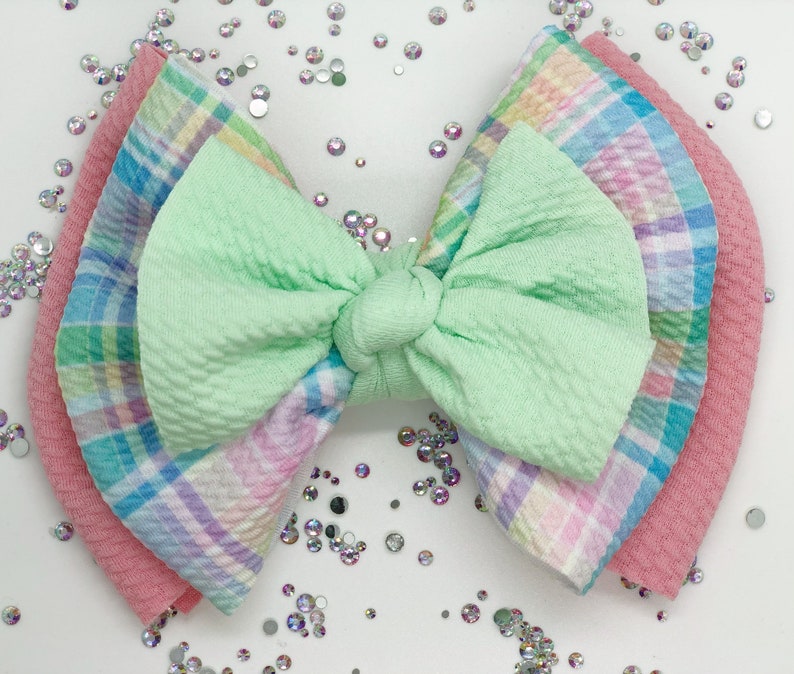 Triple Layer Plaid Fabric Bow