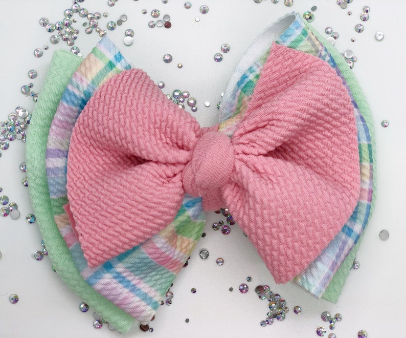 Triple Layer Plaid Fabric Bow