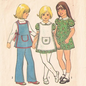 1970s Child's Dress, Apron & Pants Sewing Pattern: Simplicity 7064 (sizes 4 - 6x)
