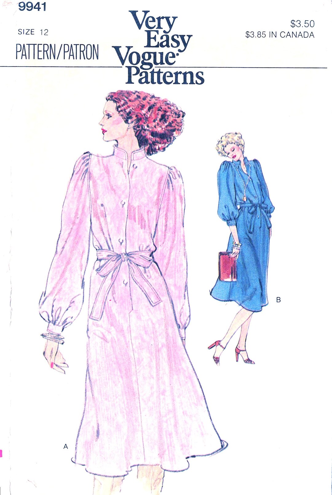 Pattern 9941 1970s Elegant Puff Sleeve Dress Pattern: Very Easy Vogue 9941 - Size 12 ...