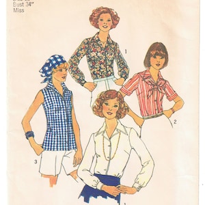 Vintage 1970s Simplicity Pattern 7353 Blouse Scarf Miss Size 12