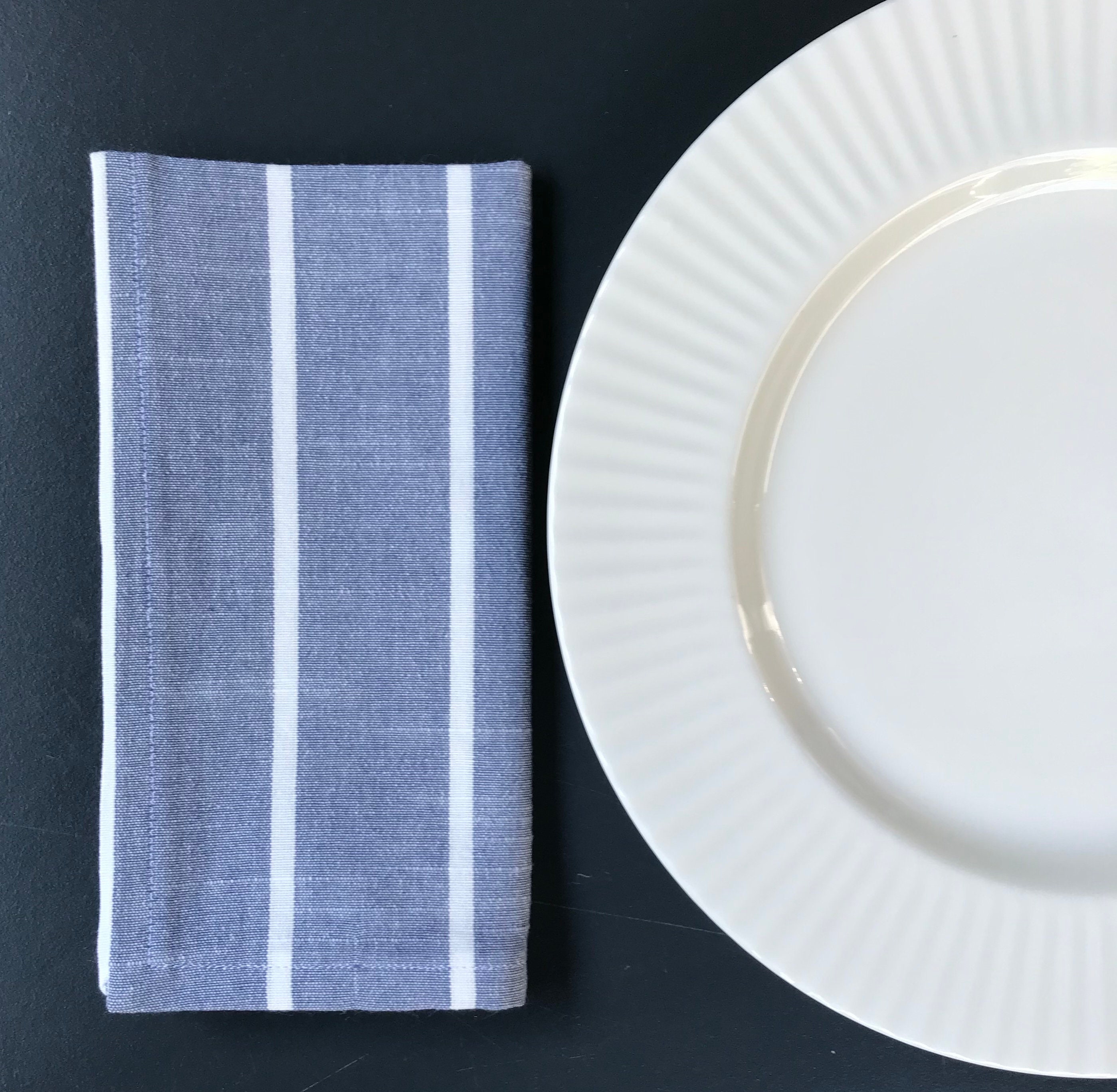 Set of 4 or 2 Blue and White Striped Cotton Napkins Etsy