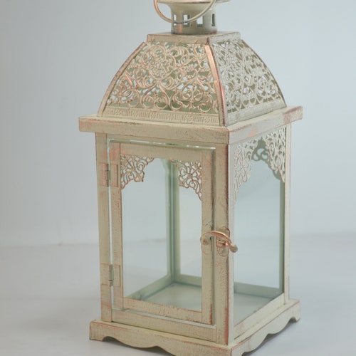 Moroccan Style Lantern Creamy White Candleholder Wedding Centerpiece 12" Tall 