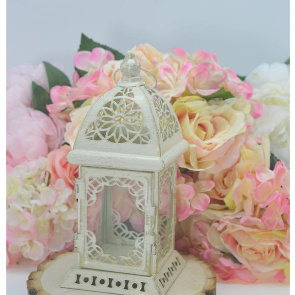 Wedding Lantern Centerpiece Vintage Antique White & Gold. Wedding Decor. Wedding Table Centerpieces. Centerpiece Ideas