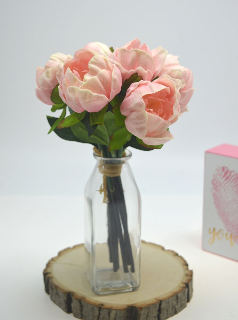 Real Touch Pink Peony Bouquet High Quality Wedding Flowers, Blush Pink
