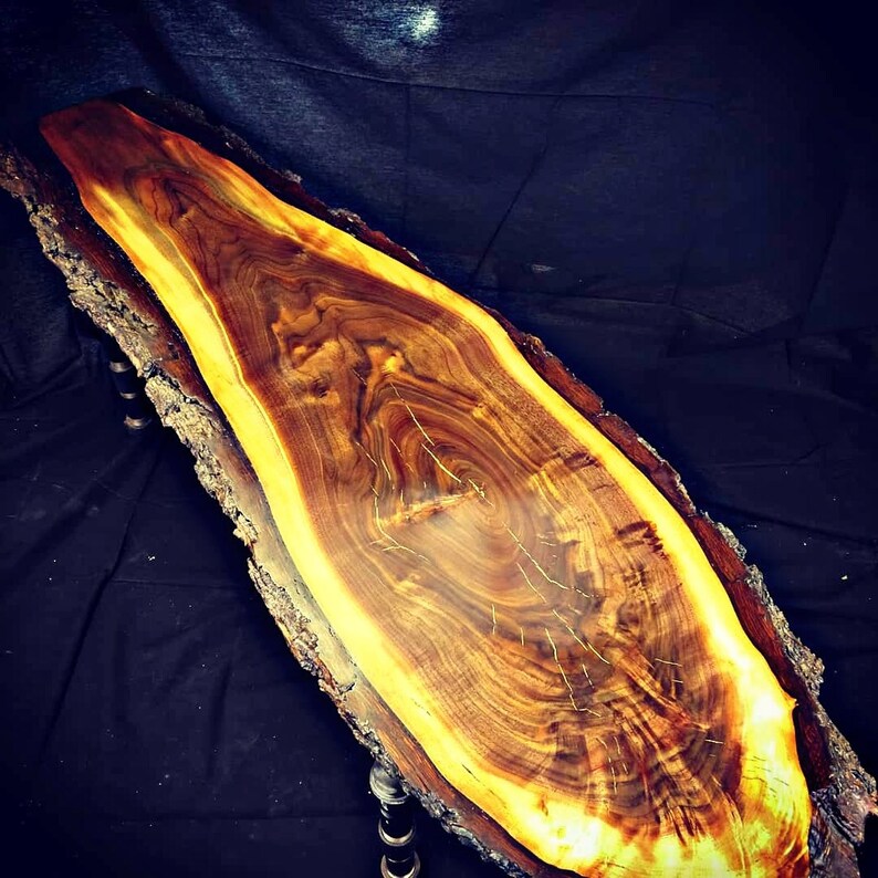 Live Edge Black Walnut Coffee Table With Natural Bark Etsy