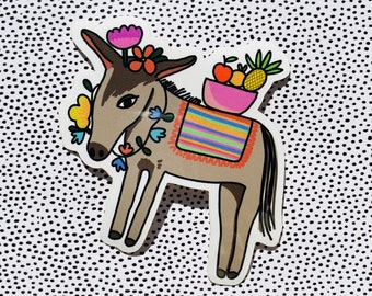 Mexican Donkey | Burro Floral Vinyl Sticker | Laptop, Bumper, Water Bottle, Flask | Water and Weather Resistant