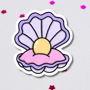 Mermaid Clam Oyster Vinyl Sticker | Sea, Ocean Decal | Waterproof, Glossy