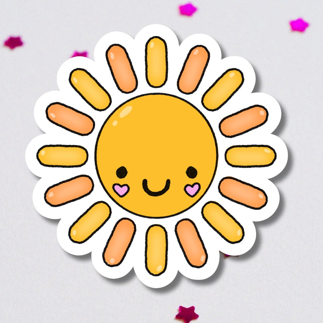 Sun Face Fun Sticker Sun Smiley Face Sticker | Water and Weather Resistant Sticker for ...